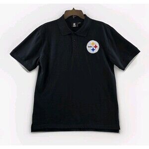Pittsburgh Steelers Polo Shirt NFL Team Men's L Football Black Embroidered Patch